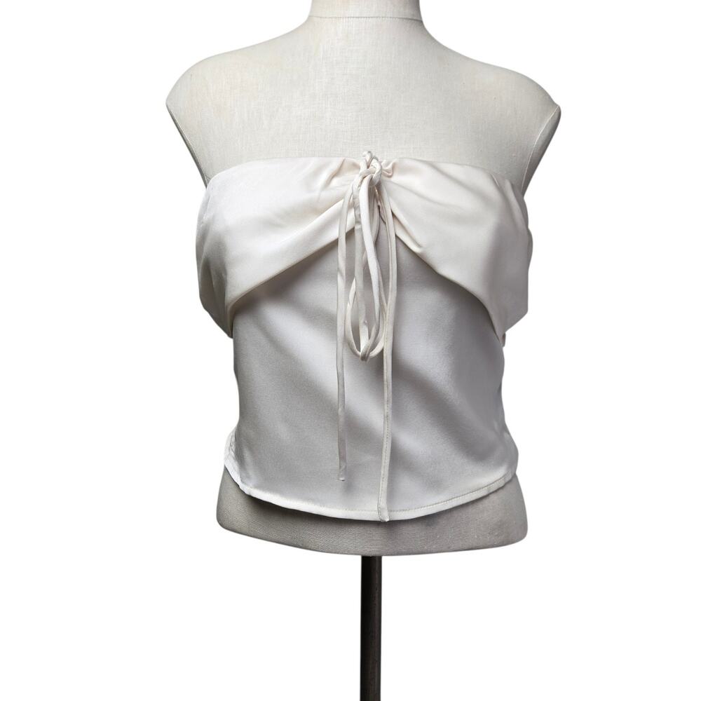 Anewsta Satin Strapless Tube Top Zippered Side Size Small White